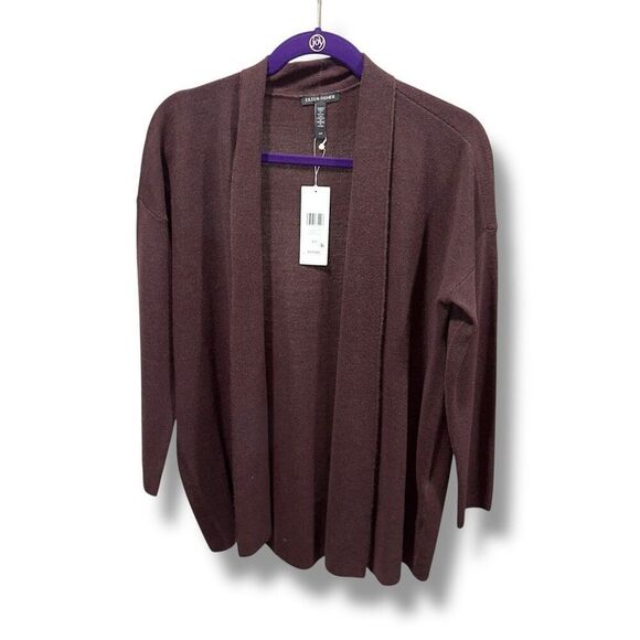 NWT Eileen Fisher Merino Wool Boxy Cardigan in Plum Purple Women’s Sz S - Picture 1 of 5